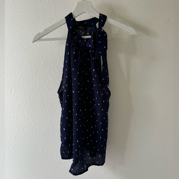 Navy and White Polka and Dot Halter Top with Tie - Picture 1 of 2